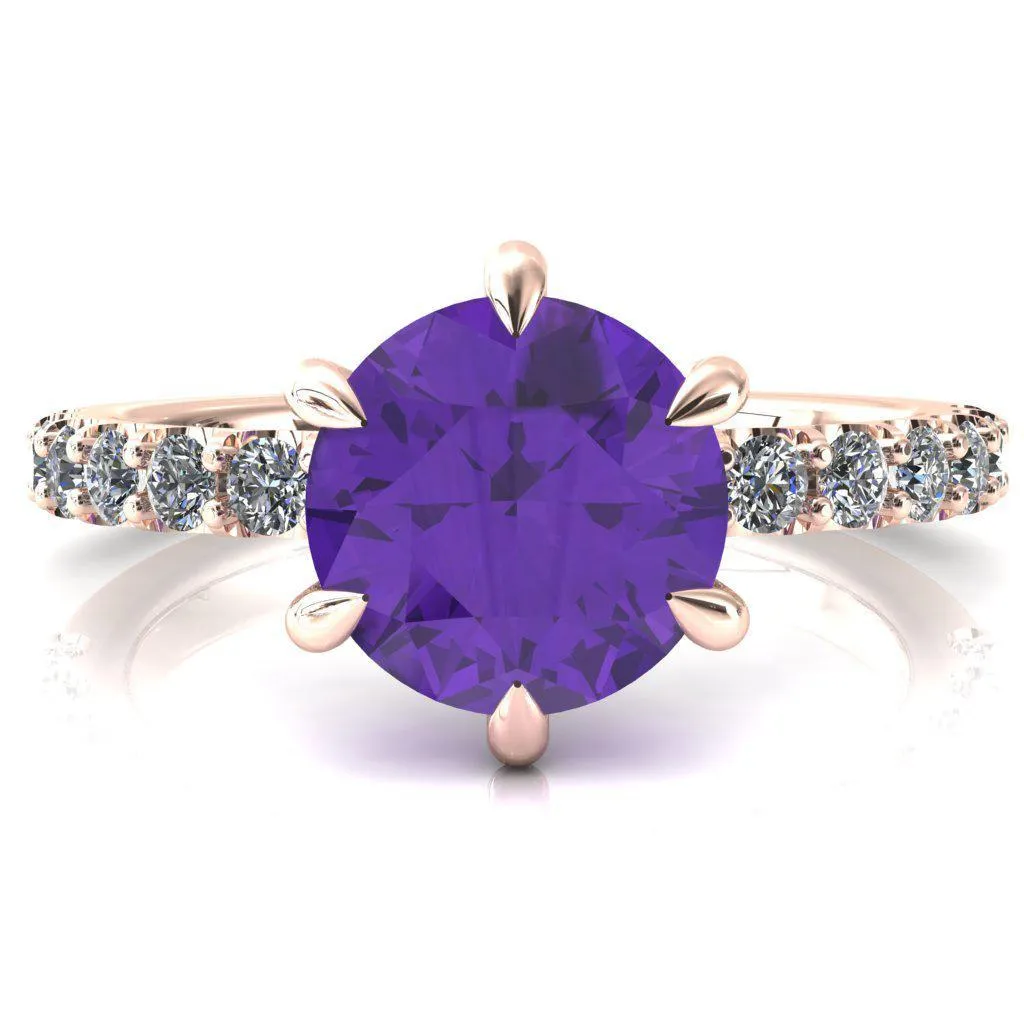 Mylene Round Amethyst 6 Prong Sculptural Half Eternity Diamond Engagement Ring