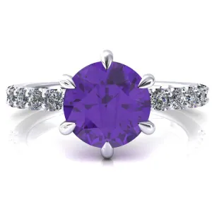 Mylene Round Amethyst 6 Prong Sculptural Half Eternity Diamond Engagement Ring