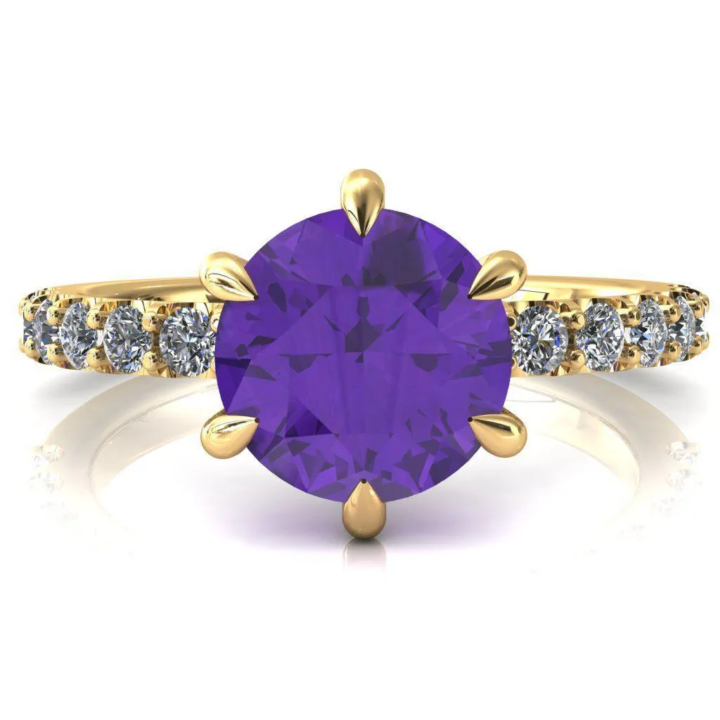 Mylene Round Amethyst 6 Prong Sculptural Half Eternity Diamond Engagement Ring