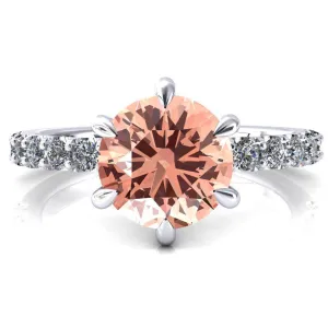 Mylene Round Champagne Sapphire 6 Prong Sculptural Half Eternity Diamond Engagement Ring