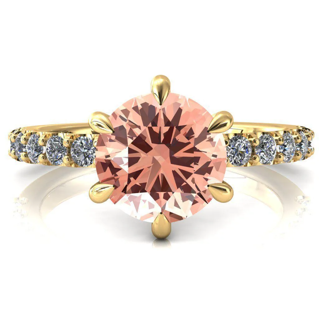 Mylene Round Champagne Sapphire 6 Prong Sculptural Half Eternity Diamond Engagement Ring