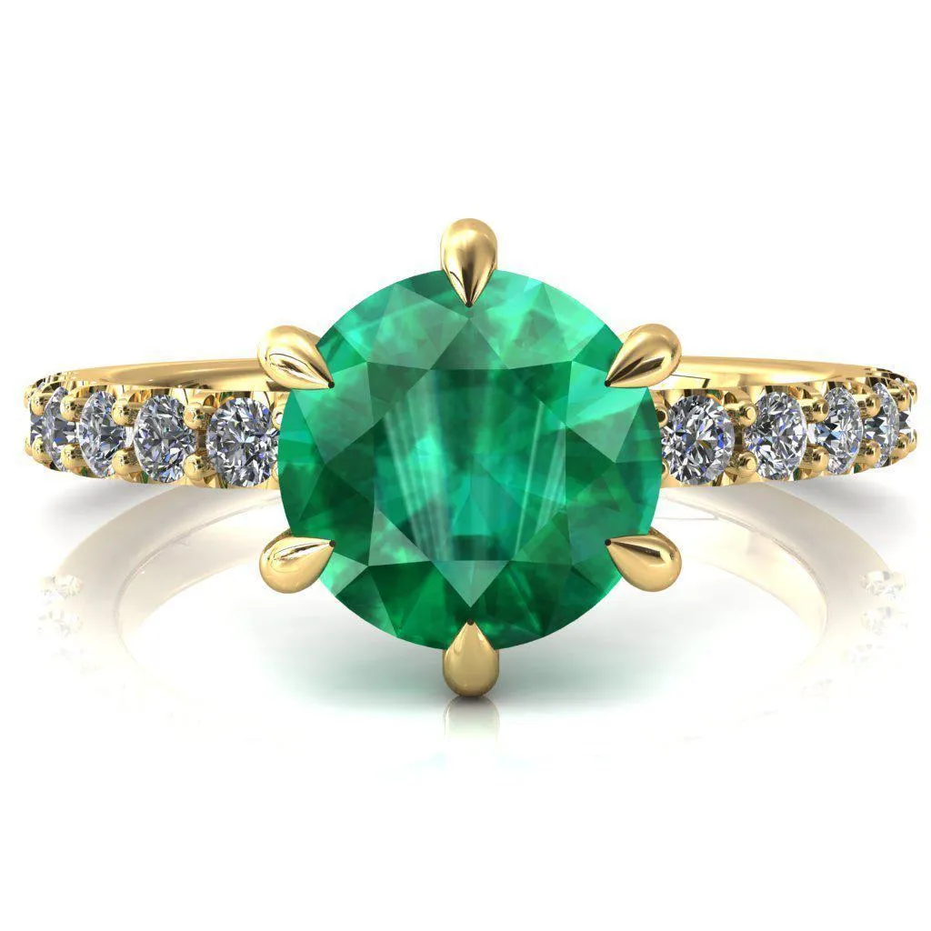 Mylene Round Emerald 6 Prong Sculptural Half Eternity Diamond Engagement Ring