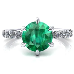 Mylene Round Emerald 6 Prong Sculptural Half Eternity Diamond Engagement Ring
