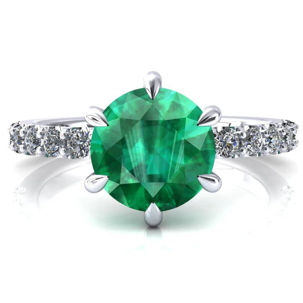 Mylene Round Emerald 6 Prong Sculptural Half Eternity Diamond Engagement Ring