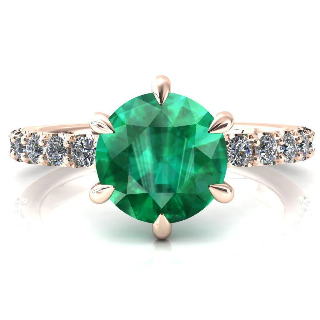 Mylene Round Emerald 6 Prong Sculptural Half Eternity Diamond Engagement Ring