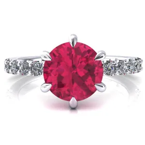 Mylene Round Ruby 6 Prong Sculptural Half Eternity Diamond Engagement Ring