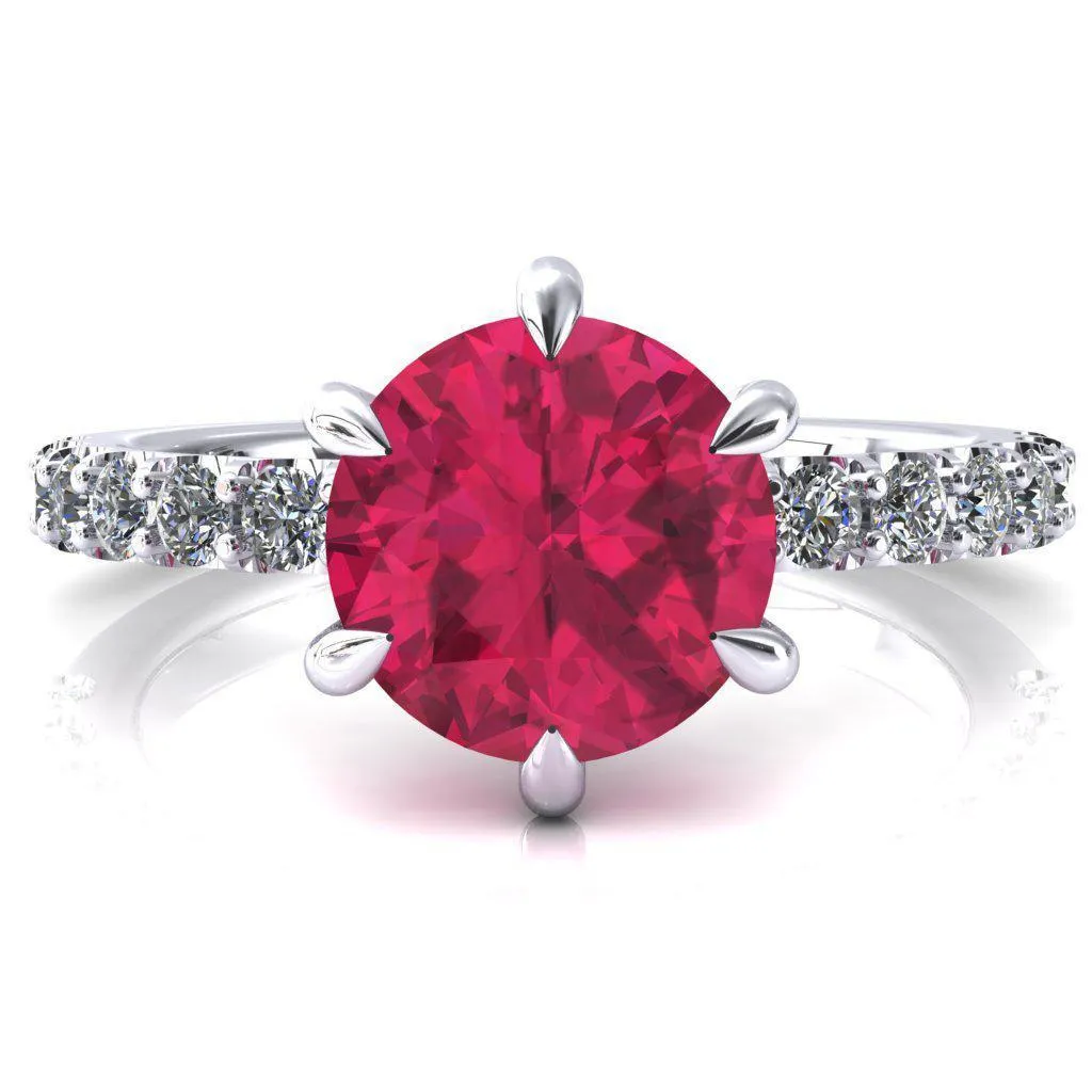 Mylene Round Ruby 6 Prong Sculptural Half Eternity Diamond Engagement Ring