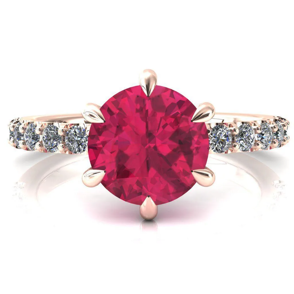 Mylene Round Ruby 6 Prong Sculptural Half Eternity Diamond Engagement Ring