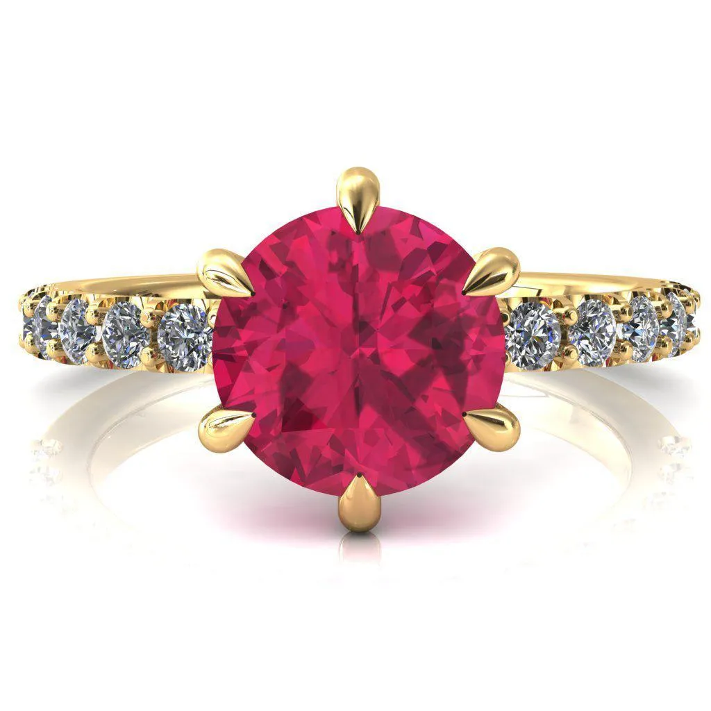 Mylene Round Ruby 6 Prong Sculptural Half Eternity Diamond Engagement Ring