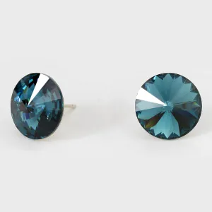 Navy Small Round Crystal Stud Earrings | 15mm = 0.59" | 114075