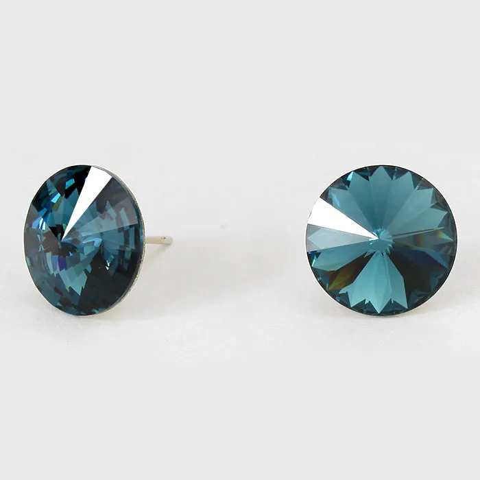 Navy Small Round Crystal Stud Earrings | 15mm = 0.59" | 114075