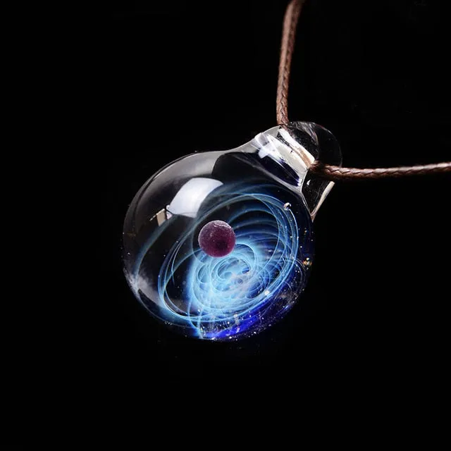 Necklace Nebula Cosmic Handmade Galaxy Glass Pendant with Rope Lucky Men Women Couple Jewellery