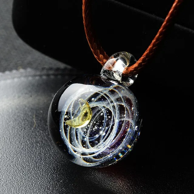 Necklace Nebula Cosmic Handmade Galaxy Glass Pendant with Rope Lucky Men Women Couple Jewellery