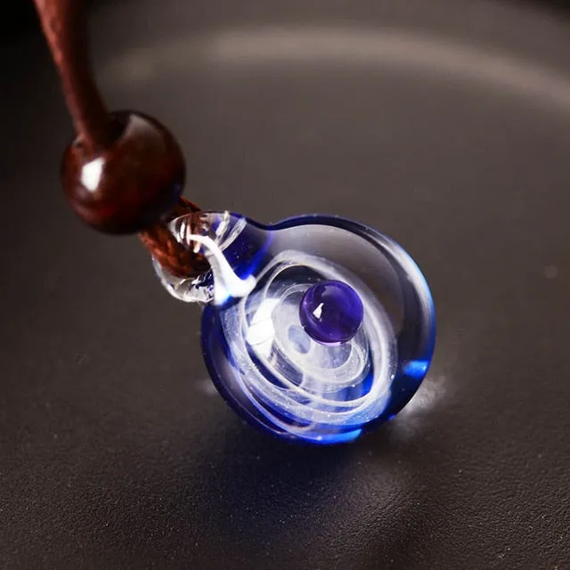Necklace Nebula Cosmic Handmade Galaxy Glass Pendant with Rope Lucky Men Women Couple Jewellery