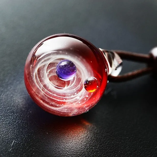 Necklace Nebula Cosmic Handmade Galaxy Glass Pendant with Rope Lucky Men Women Couple Jewellery