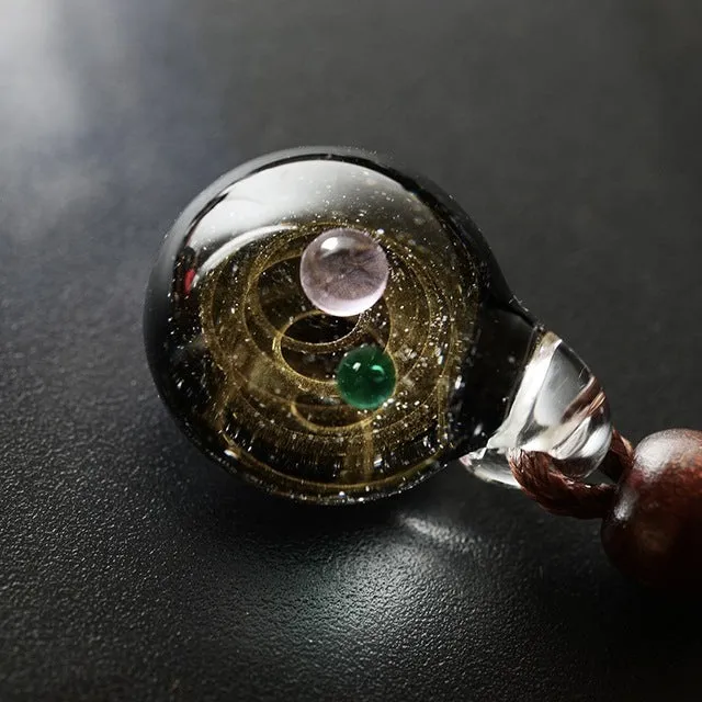 Necklace Nebula Cosmic Handmade Galaxy Glass Pendant with Rope Lucky Men Women Couple Jewellery