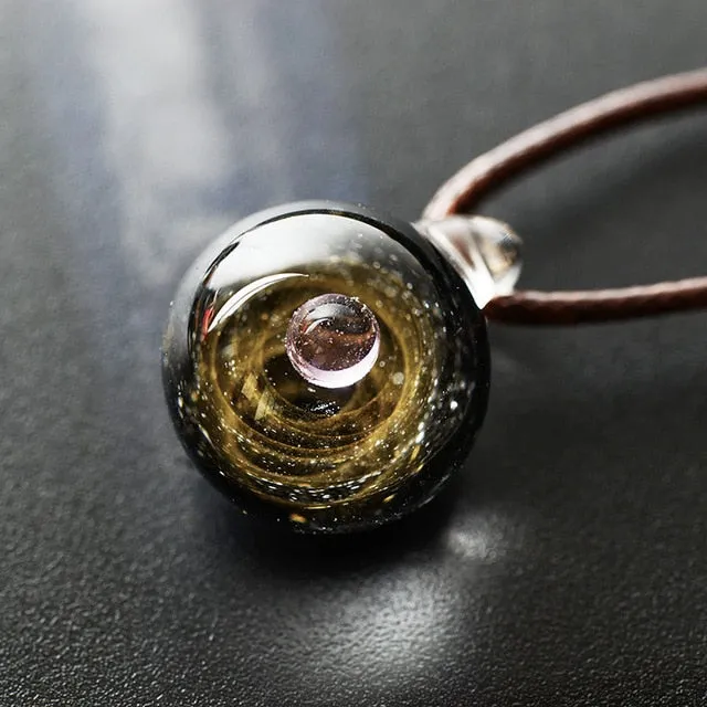 Necklace Nebula Cosmic Handmade Galaxy Glass Pendant with Rope Lucky Men Women Couple Jewellery