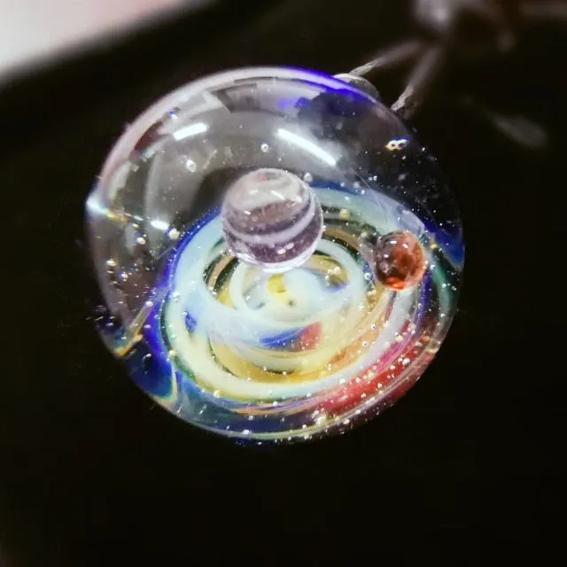 Necklace Nebula Cosmic Handmade Galaxy Glass Pendant with Rope Lucky Men Women Couple Jewellery