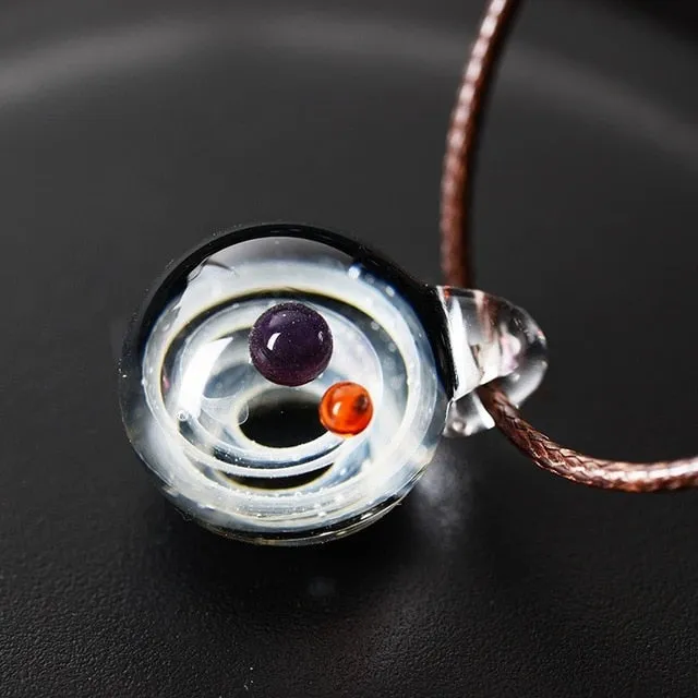 Necklace Nebula Cosmic Handmade Galaxy Glass Pendant with Rope Lucky Men Women Couple Jewellery