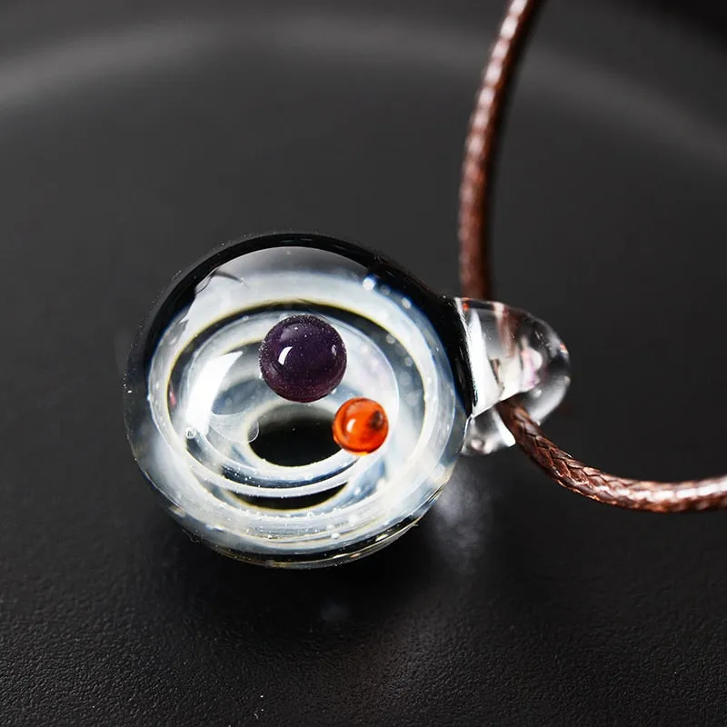 Necklace Nebula Cosmic Handmade Galaxy Glass Pendant with Rope Lucky Men Women Couple Jewellery