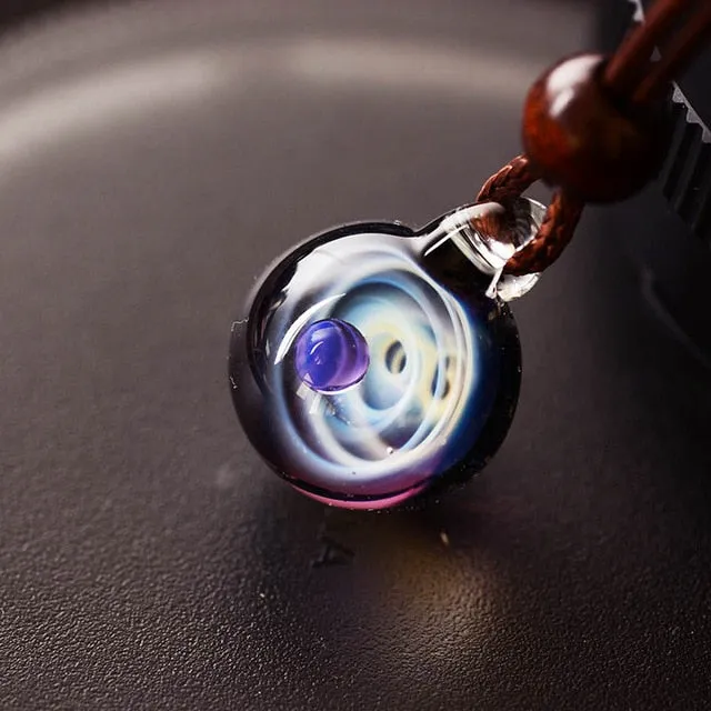 Necklace Nebula Cosmic Handmade Galaxy Glass Pendant with Rope Lucky Men Women Couple Jewellery