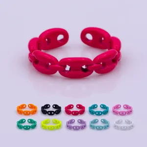 Neon Anchor Ring Link Chain Ring Enamel Statement Jewelry Open Adjustable Ring Y2K Colorful Ring