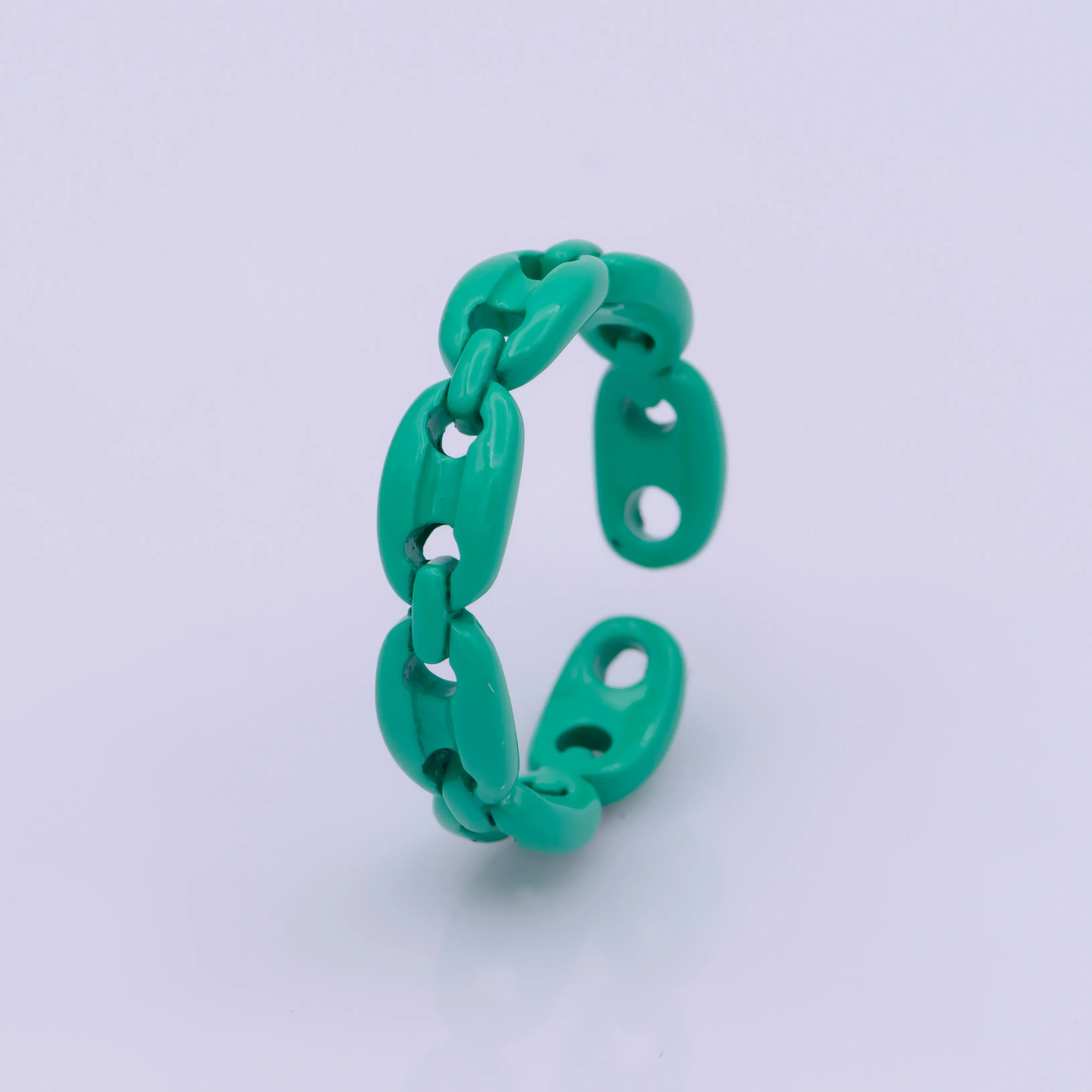 Neon Anchor Ring Link Chain Ring Enamel Statement Jewelry Open Adjustable Ring Y2K Colorful Ring