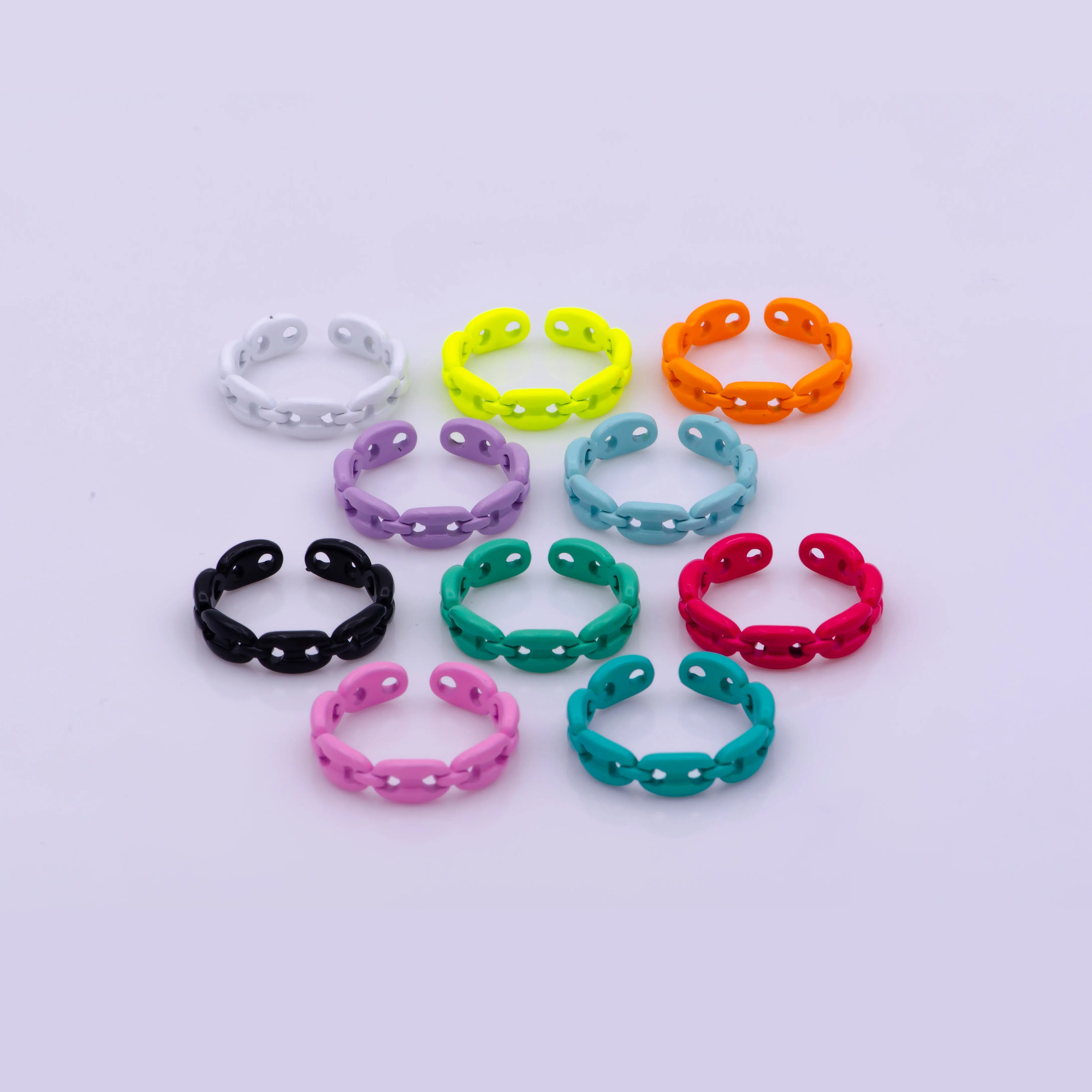 Neon Anchor Ring Link Chain Ring Enamel Statement Jewelry Open Adjustable Ring Y2K Colorful Ring