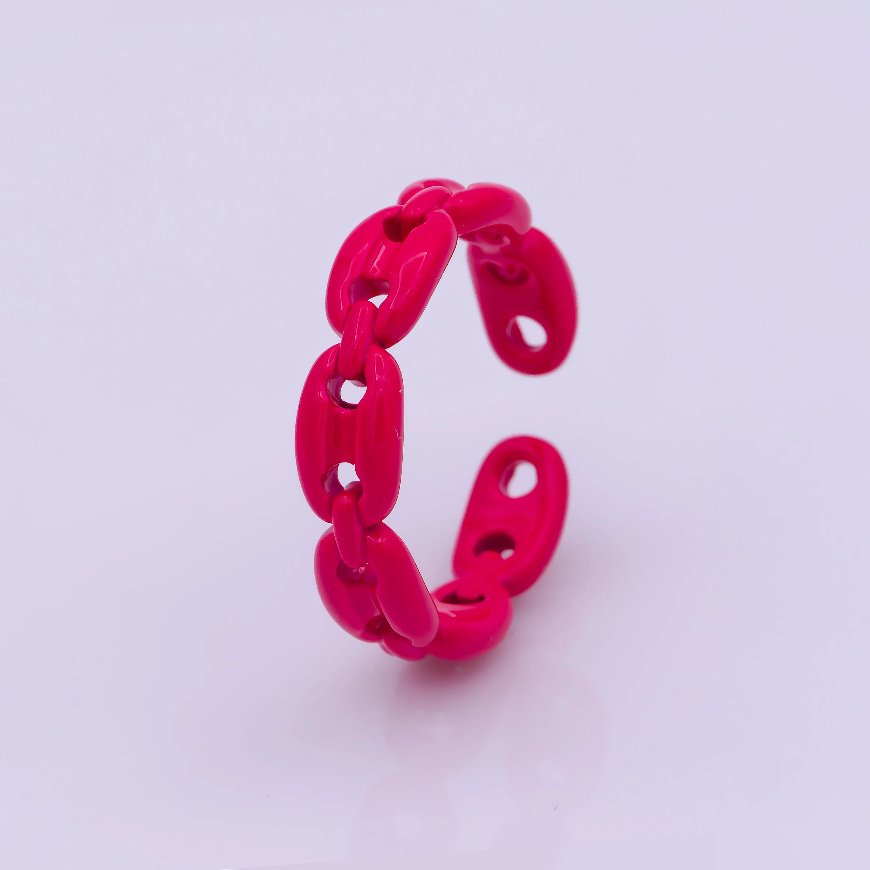 Neon Anchor Ring Link Chain Ring Enamel Statement Jewelry Open Adjustable Ring Y2K Colorful Ring