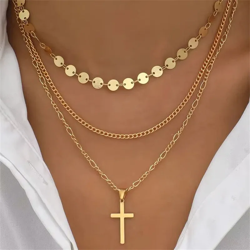 New 2024 Geometry Star Moon Lock Necklace Multi Layer Fashion Necklace Boho Multi-Level Pendants Necklaces Chokers Bohemian Jewelry