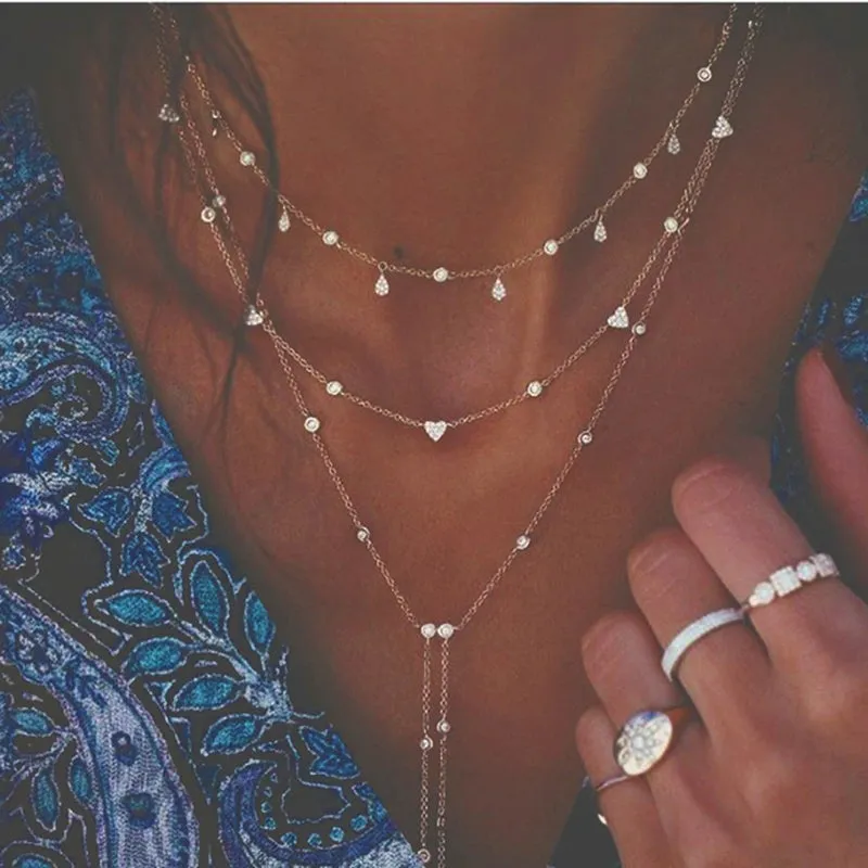 New 2024 Geometry Star Moon Lock Necklace Multi Layer Fashion Necklace Boho Multi-Level Pendants Necklaces Chokers Bohemian Jewelry