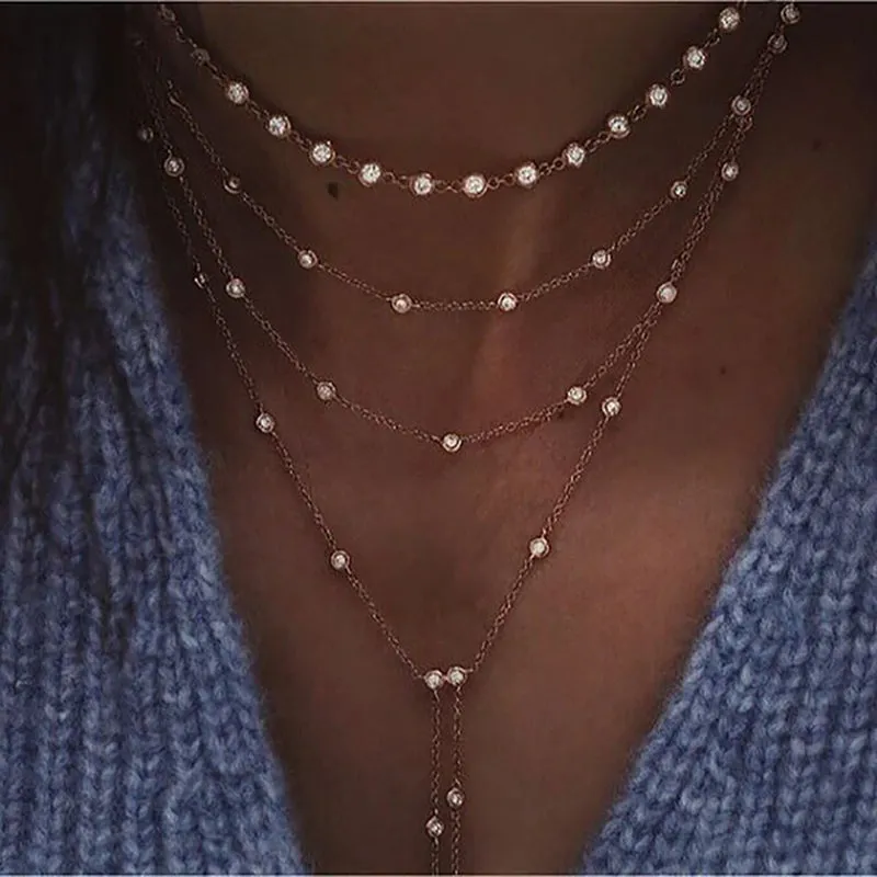New 2024 Geometry Star Moon Lock Necklace Multi Layer Fashion Necklace Boho Multi-Level Pendants Necklaces Chokers Bohemian Jewelry