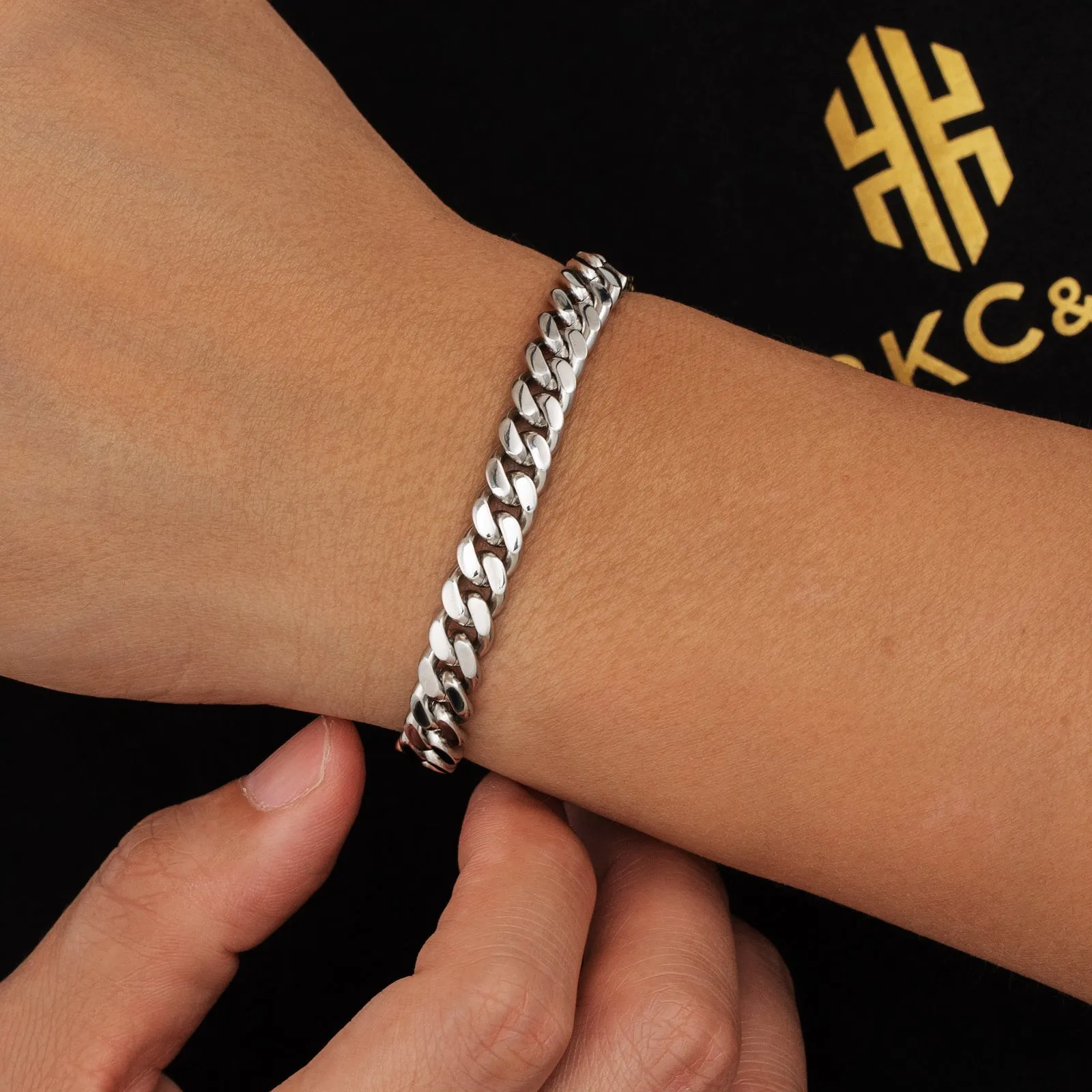 NEW | 8mm Curb Chain Bracelets with Hook Buckle Clasp in White Gold/18K Gold