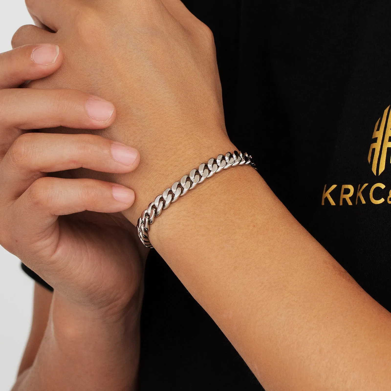 NEW | 8mm Curb Chain Bracelets with Hook Buckle Clasp in White Gold/18K Gold