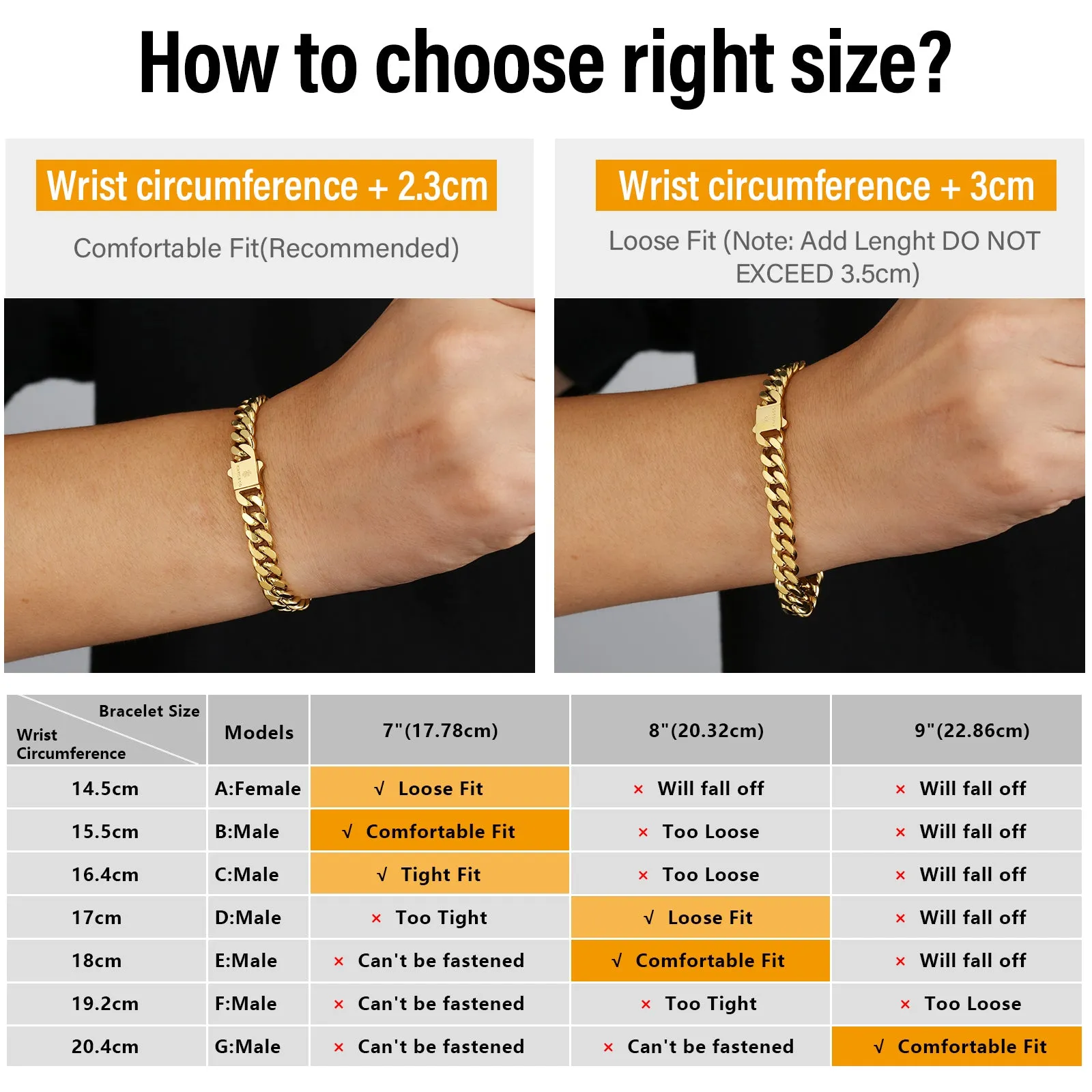NEW | 8mm Curb Chain Bracelets with Hook Buckle Clasp in White Gold/18K Gold