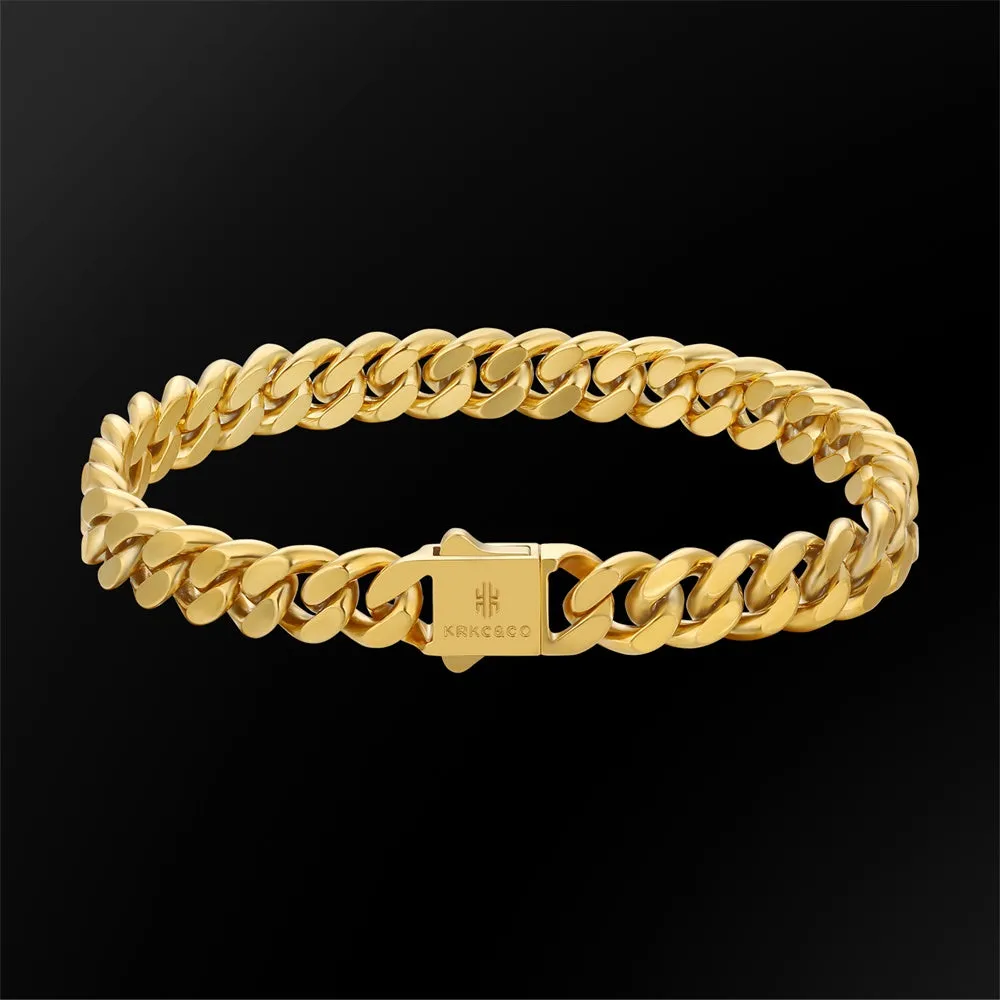 NEW | 8mm Curb Chain Bracelets with Hook Buckle Clasp in White Gold/18K Gold