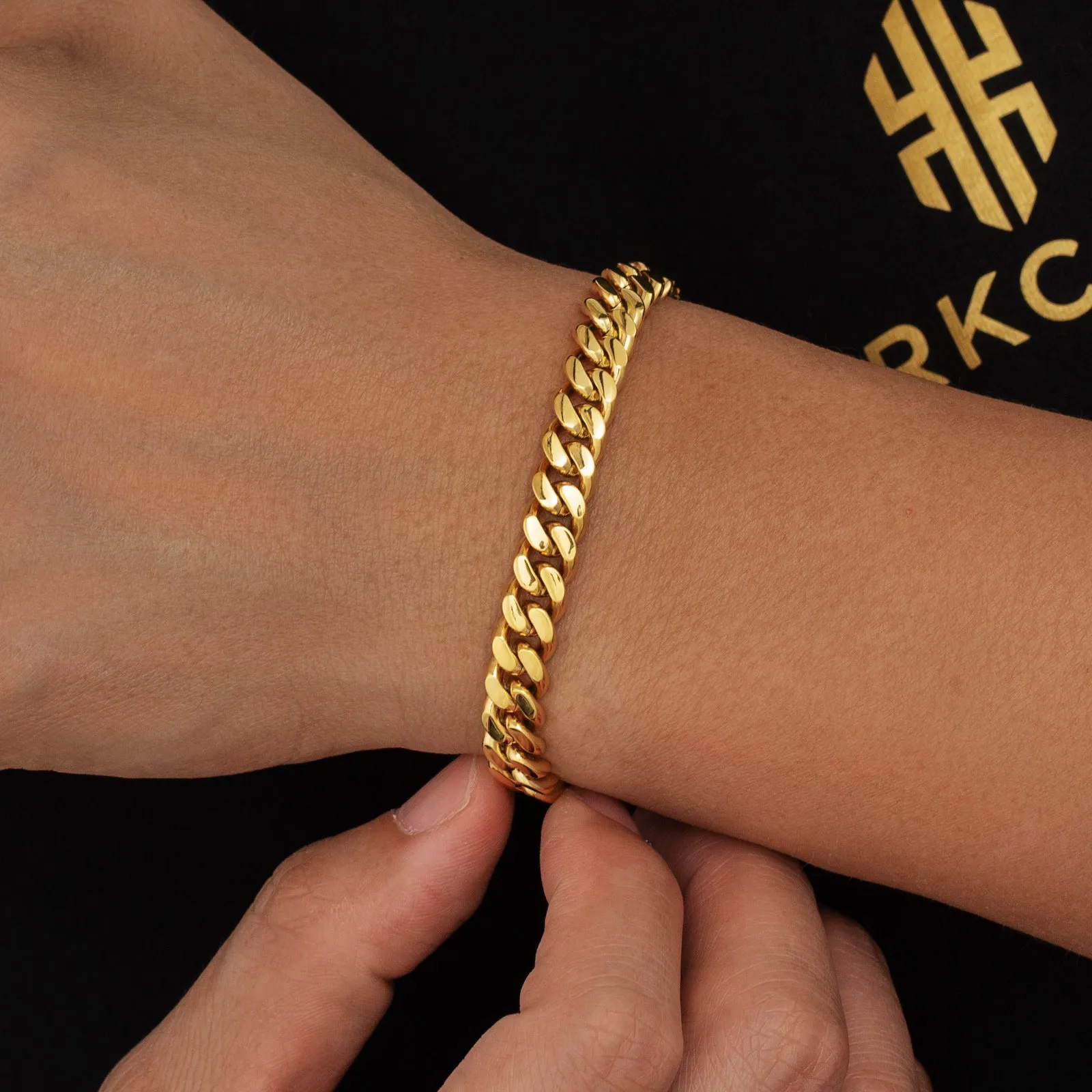 NEW | 8mm Curb Chain Bracelets with Hook Buckle Clasp in White Gold/18K Gold
