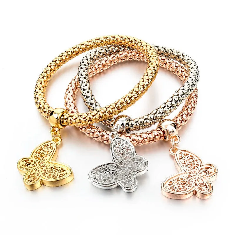 New Fashion Bracelets Bangles Jewelry Gold Silver Chain Bracelet Round Hollow Charm Bracelets For Women