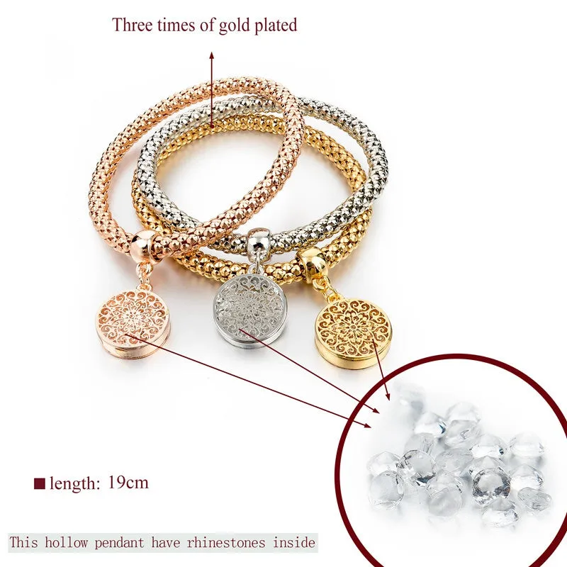 New Fashion Bracelets Bangles Jewelry Gold Silver Chain Bracelet Round Hollow Charm Bracelets For Women