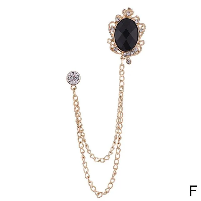 NEW FASHION METAL RHINE CRYSTAL BROOCH MEN SUIT COLLAR PIN BLACK TASSEL CORSAGE BROOCHES JEWELRY LUXURY ACCESSORIES