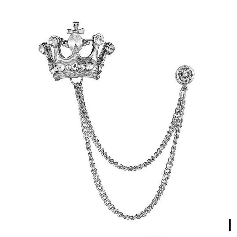 NEW FASHION METAL RHINE CRYSTAL BROOCH MEN SUIT COLLAR PIN BLACK TASSEL CORSAGE BROOCHES JEWELRY LUXURY ACCESSORIES