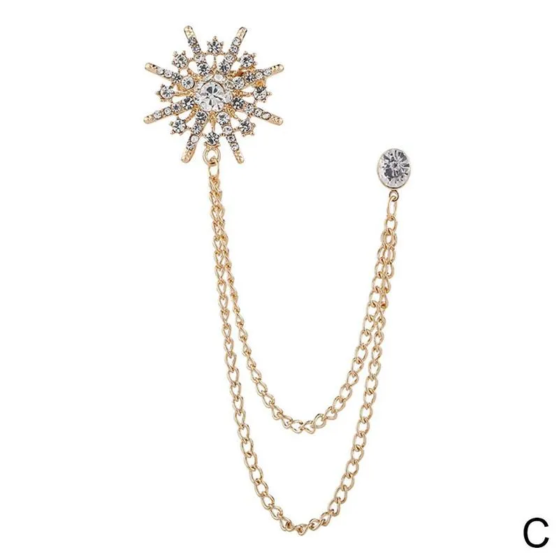 NEW FASHION METAL RHINE CRYSTAL BROOCH MEN SUIT COLLAR PIN BLACK TASSEL CORSAGE BROOCHES JEWELRY LUXURY ACCESSORIES