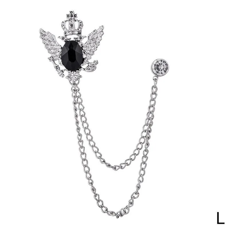 NEW FASHION METAL RHINE CRYSTAL BROOCH MEN SUIT COLLAR PIN BLACK TASSEL CORSAGE BROOCHES JEWELRY LUXURY ACCESSORIES