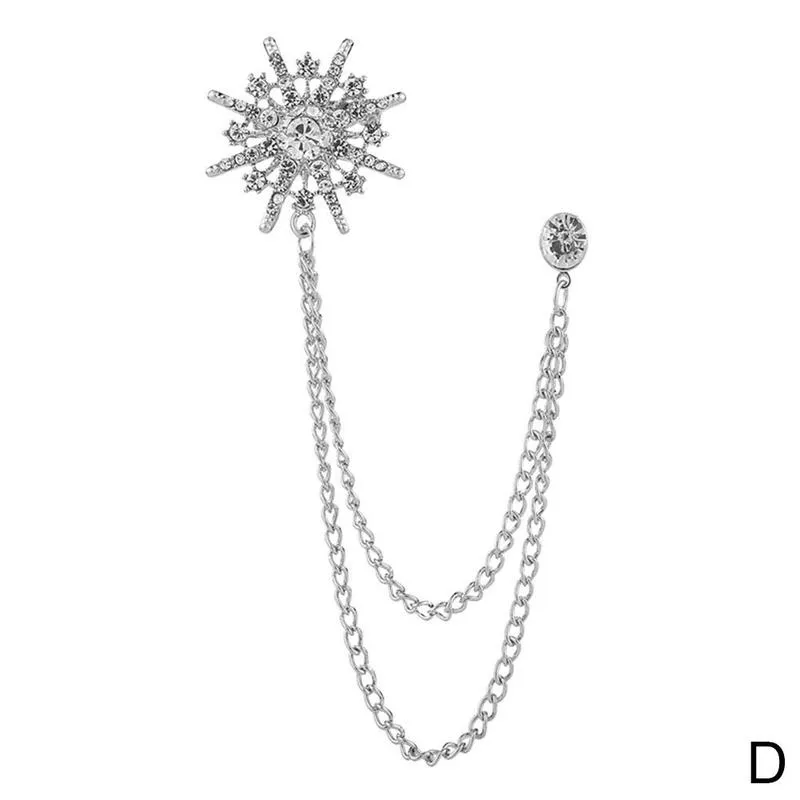 NEW FASHION METAL RHINE CRYSTAL BROOCH MEN SUIT COLLAR PIN BLACK TASSEL CORSAGE BROOCHES JEWELRY LUXURY ACCESSORIES