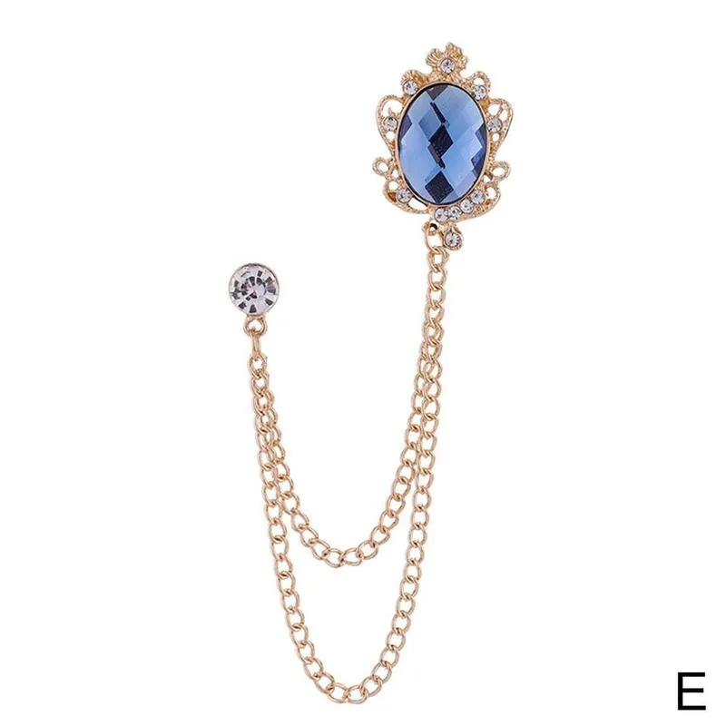 NEW FASHION METAL RHINE CRYSTAL BROOCH MEN SUIT COLLAR PIN BLACK TASSEL CORSAGE BROOCHES JEWELRY LUXURY ACCESSORIES