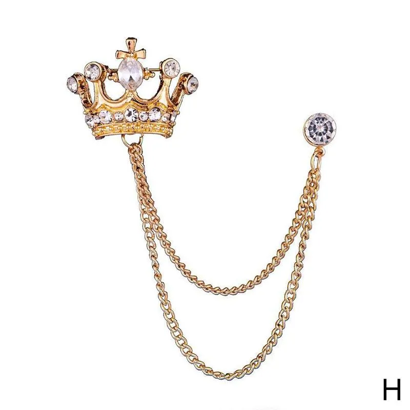 NEW FASHION METAL RHINE CRYSTAL BROOCH MEN SUIT COLLAR PIN BLACK TASSEL CORSAGE BROOCHES JEWELRY LUXURY ACCESSORIES