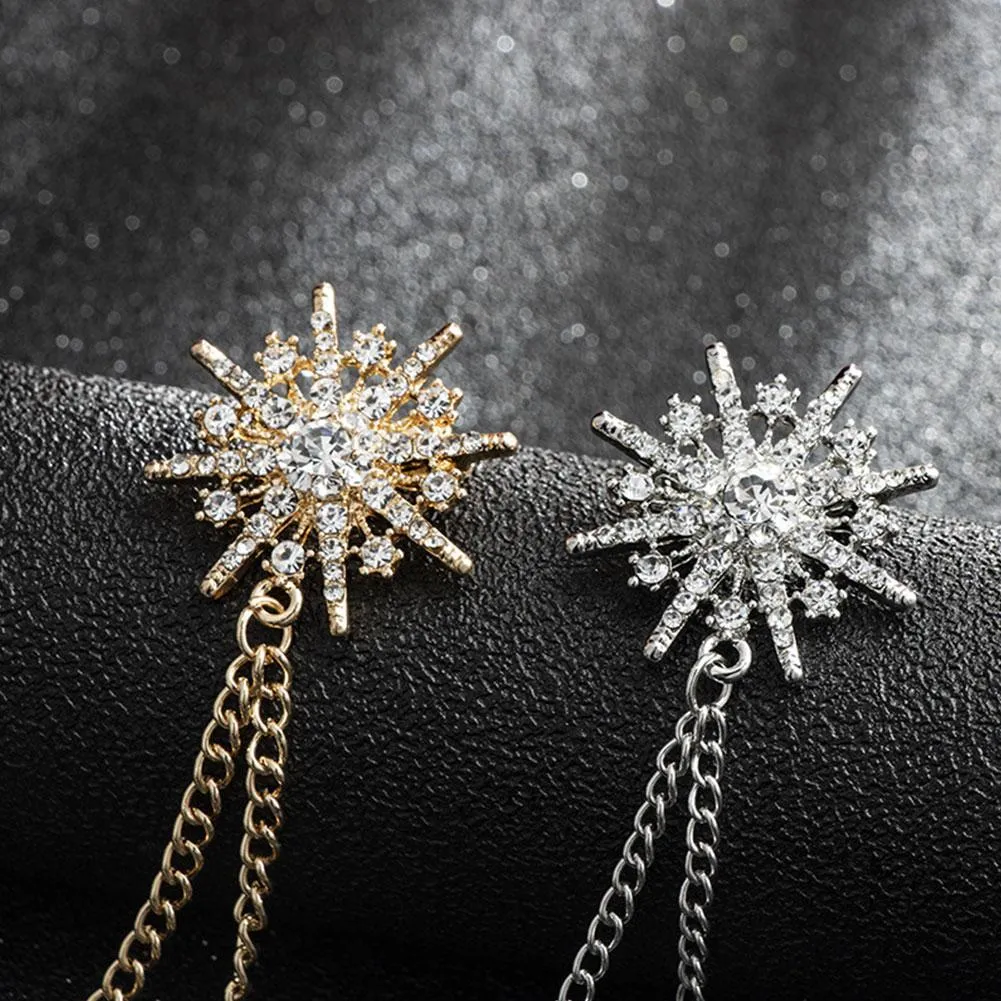 NEW FASHION METAL RHINE CRYSTAL BROOCH MEN SUIT COLLAR PIN BLACK TASSEL CORSAGE BROOCHES JEWELRY LUXURY ACCESSORIES