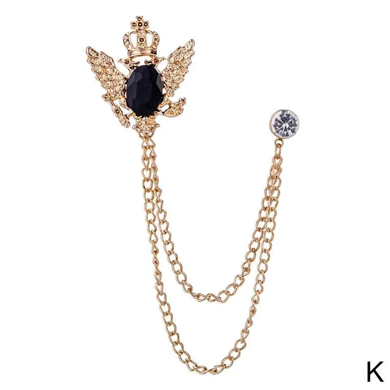 NEW FASHION METAL RHINE CRYSTAL BROOCH MEN SUIT COLLAR PIN BLACK TASSEL CORSAGE BROOCHES JEWELRY LUXURY ACCESSORIES