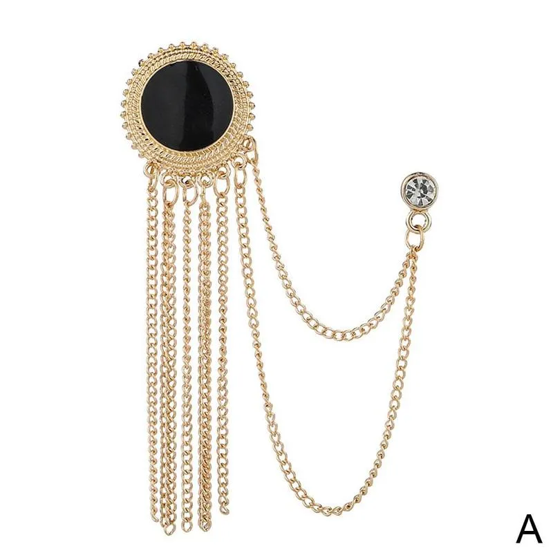 NEW FASHION METAL RHINE CRYSTAL BROOCH MEN SUIT COLLAR PIN BLACK TASSEL CORSAGE BROOCHES JEWELRY LUXURY ACCESSORIES