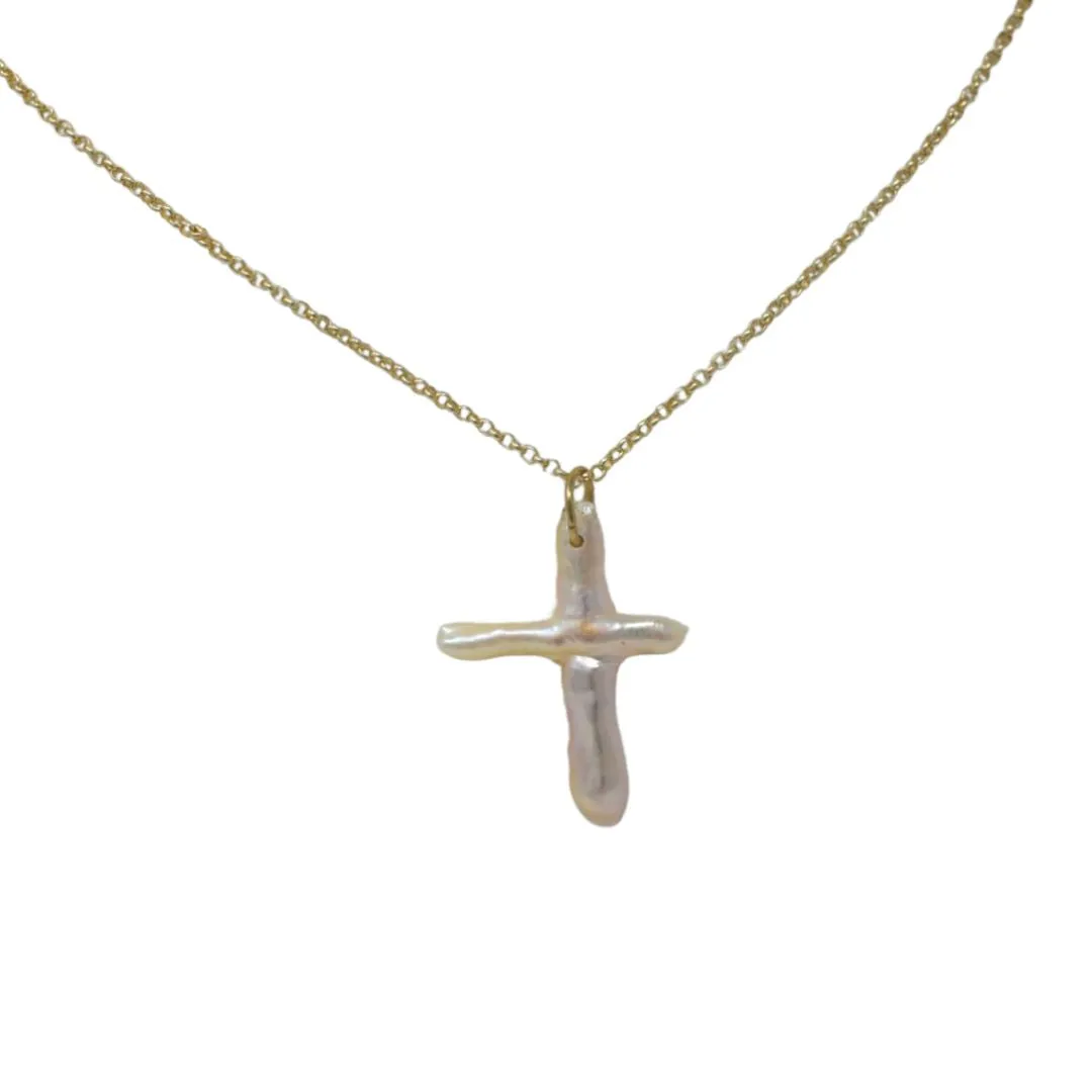 NO GREATER LOVE, Large Cross Pearl Necklace